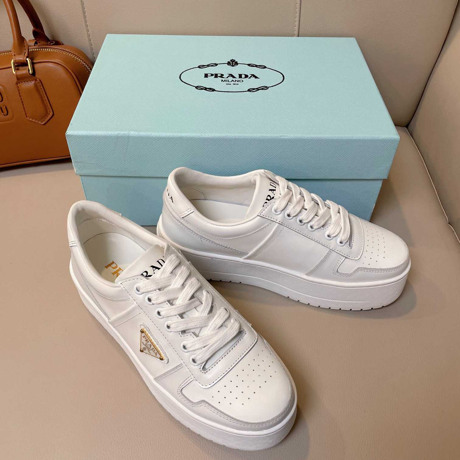 Prada Downtown Bold Leather Sneakers - DesignerGu