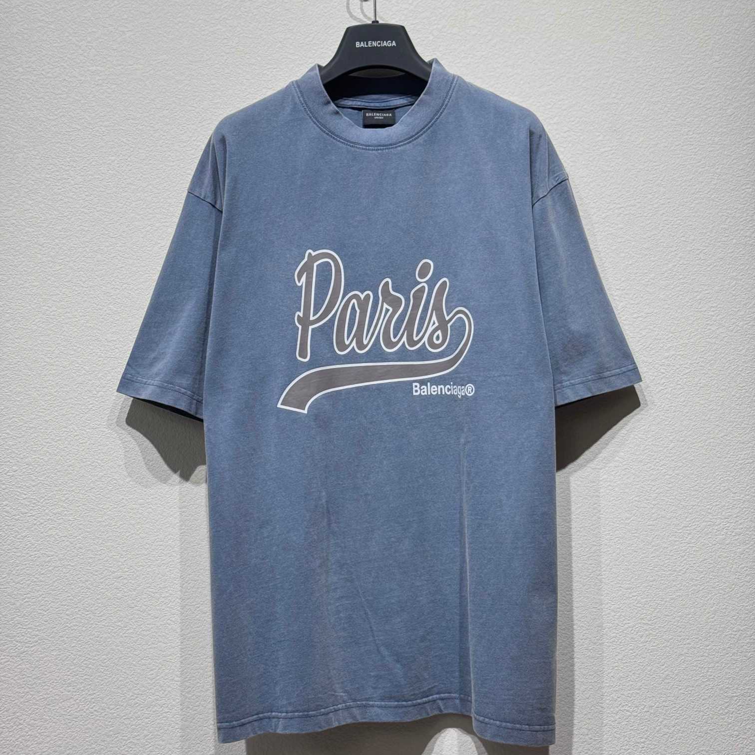 Balenciaga Enjoy Paris T-Shirt Oversized In Faded Blue - DesignerGu