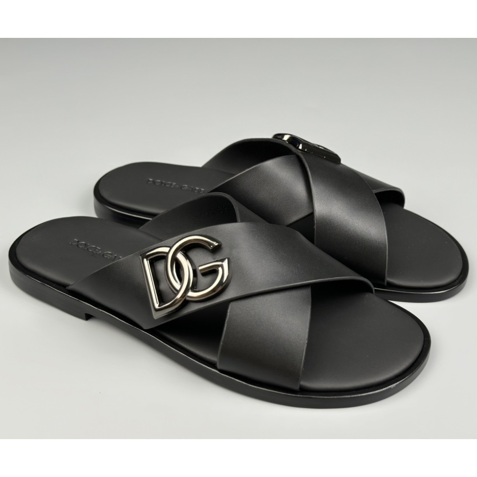 Dolce & Gabbana Logo-plaque Cross-over Leather Sandals - DesignerGu