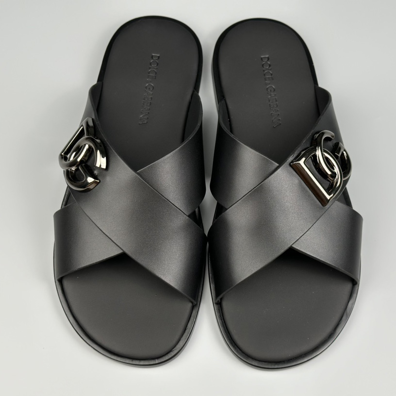 Dolce & Gabbana Logo-plaque Cross-over Leather Sandals - DesignerGu