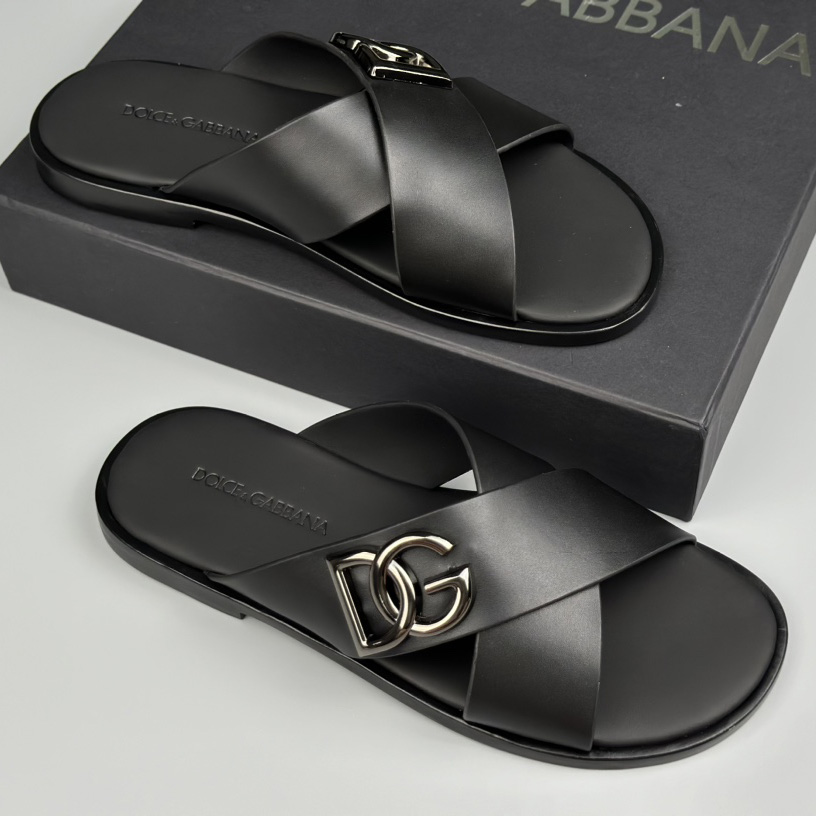 Dolce & Gabbana Logo-plaque Cross-over Leather Sandals - DesignerGu