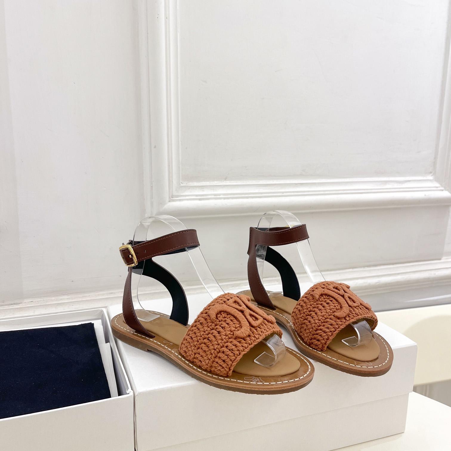 Celine Lympia Sandal In Triomphe Maccrame Cotton & Calfskin - DesignerGu