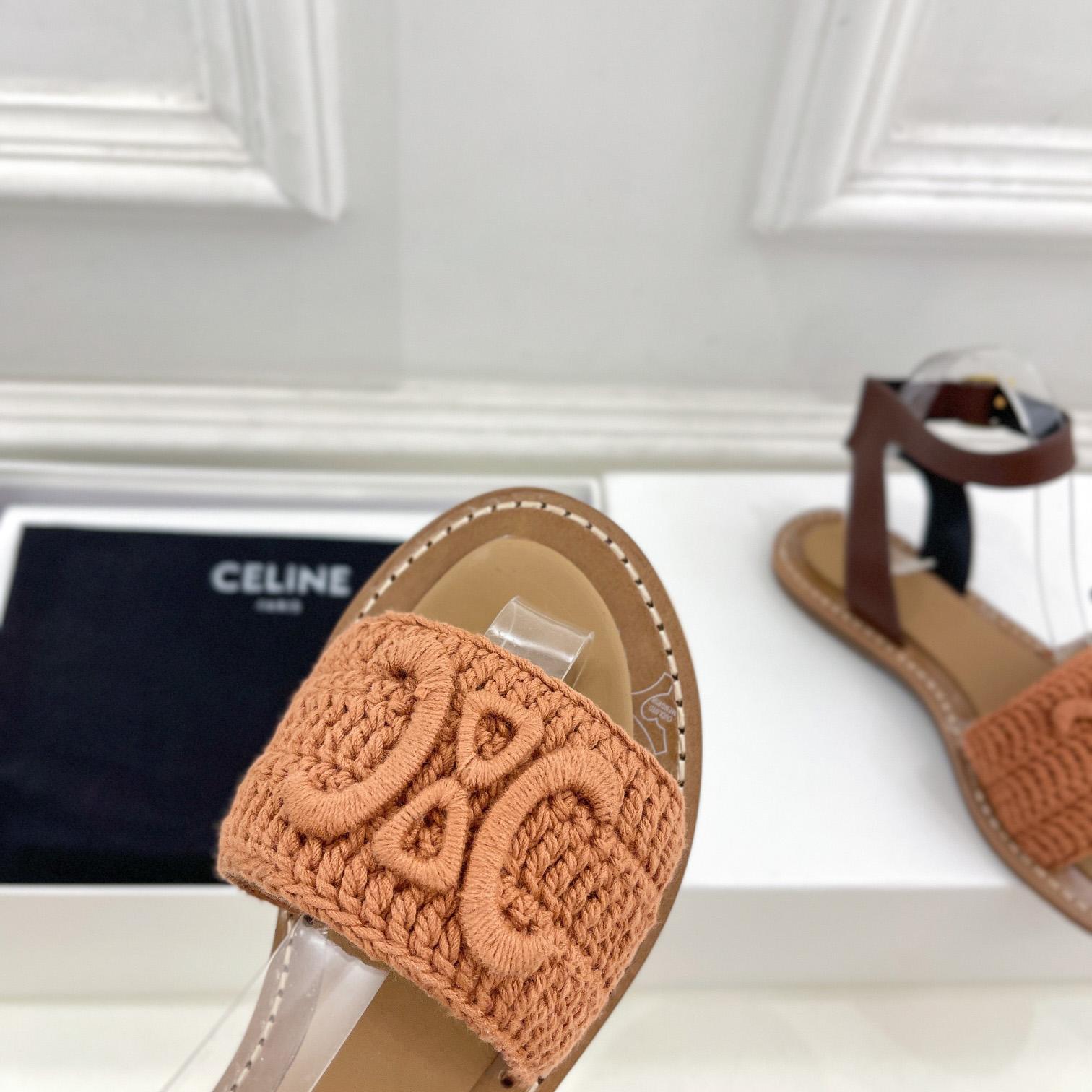 Celine Lympia Sandal In Triomphe Maccrame Cotton & Calfskin - DesignerGu