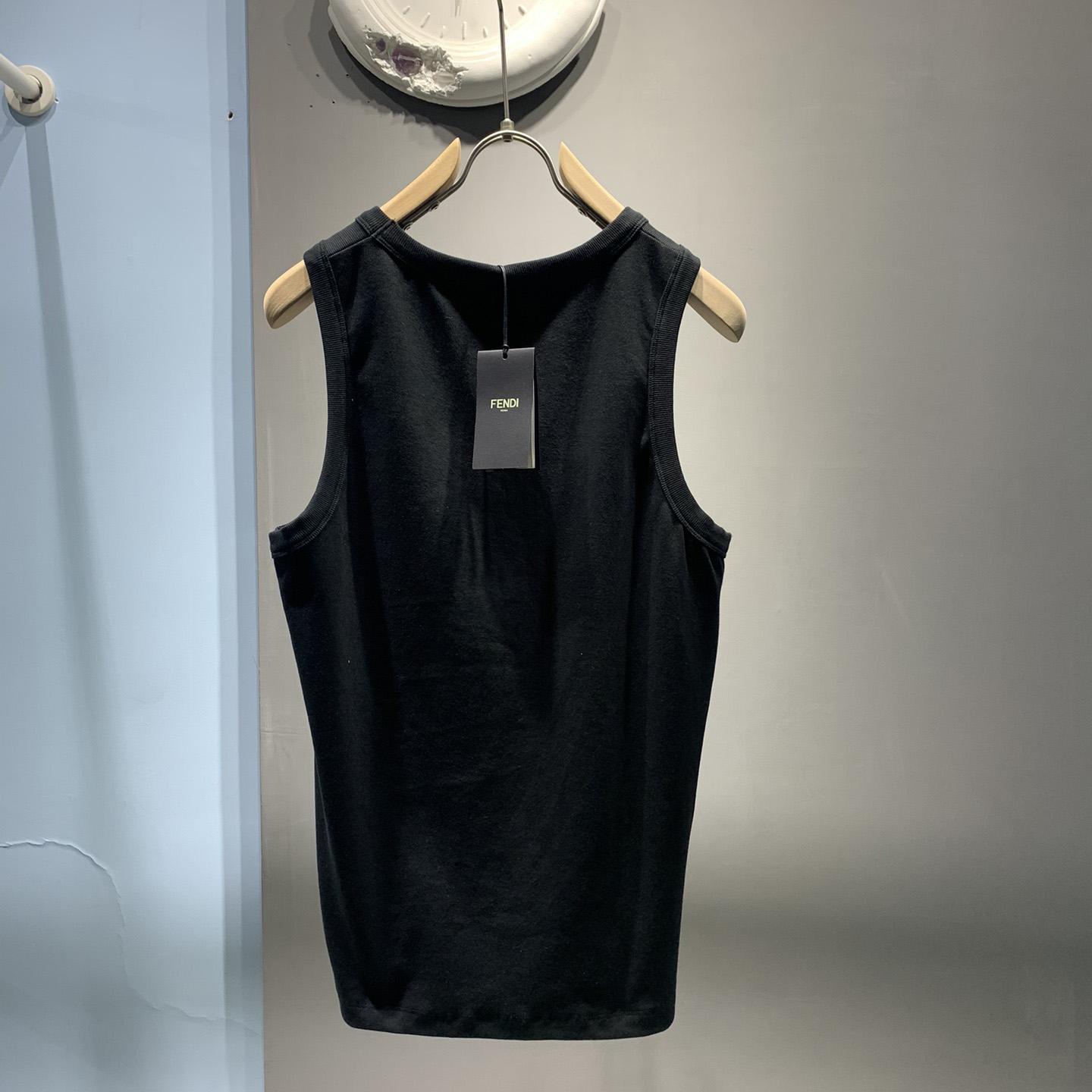 Fendi Black FF Logo Plaque Tank Top - DesignerGu