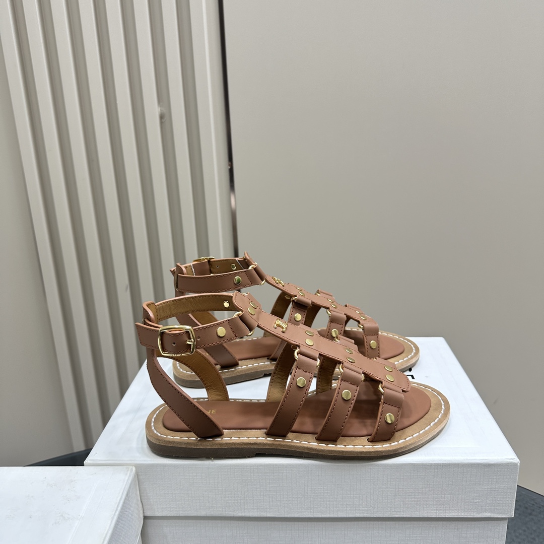 Celine Lympia Gladiator Sandal In Calfskin Tan - DesignerGu