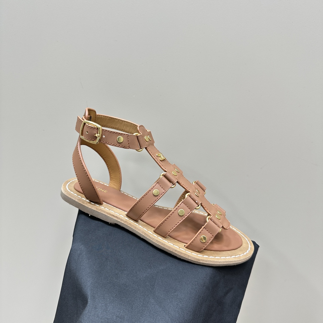 Celine Lympia Gladiator Sandal In Calfskin Tan - DesignerGu