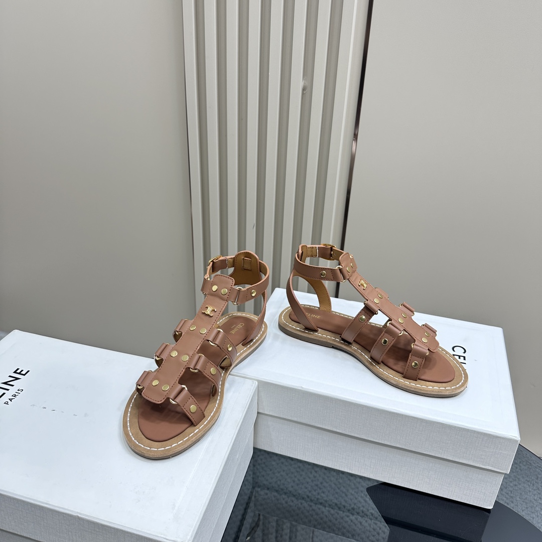 Celine Lympia Gladiator Sandal In Calfskin Tan - DesignerGu