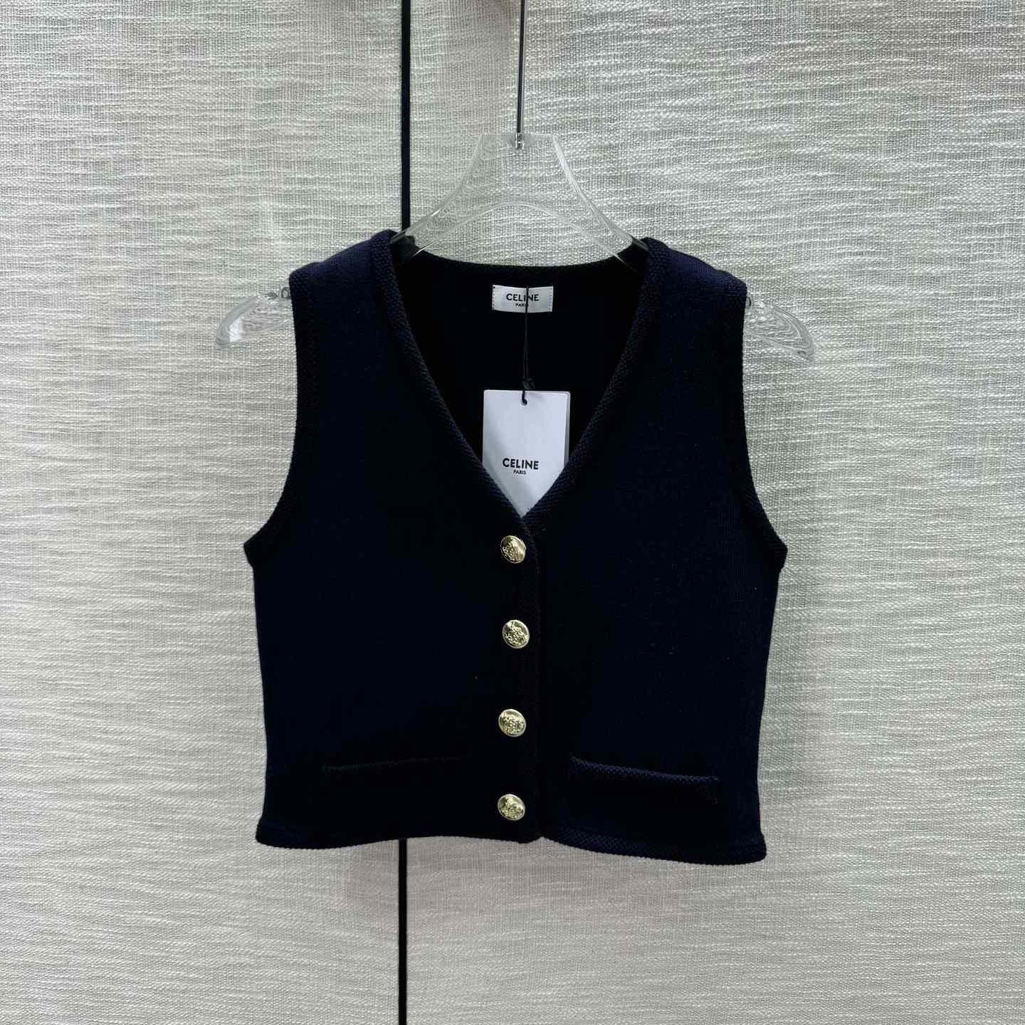 Celine Cropped Vest In Wool Dark Navy - DesignerGu