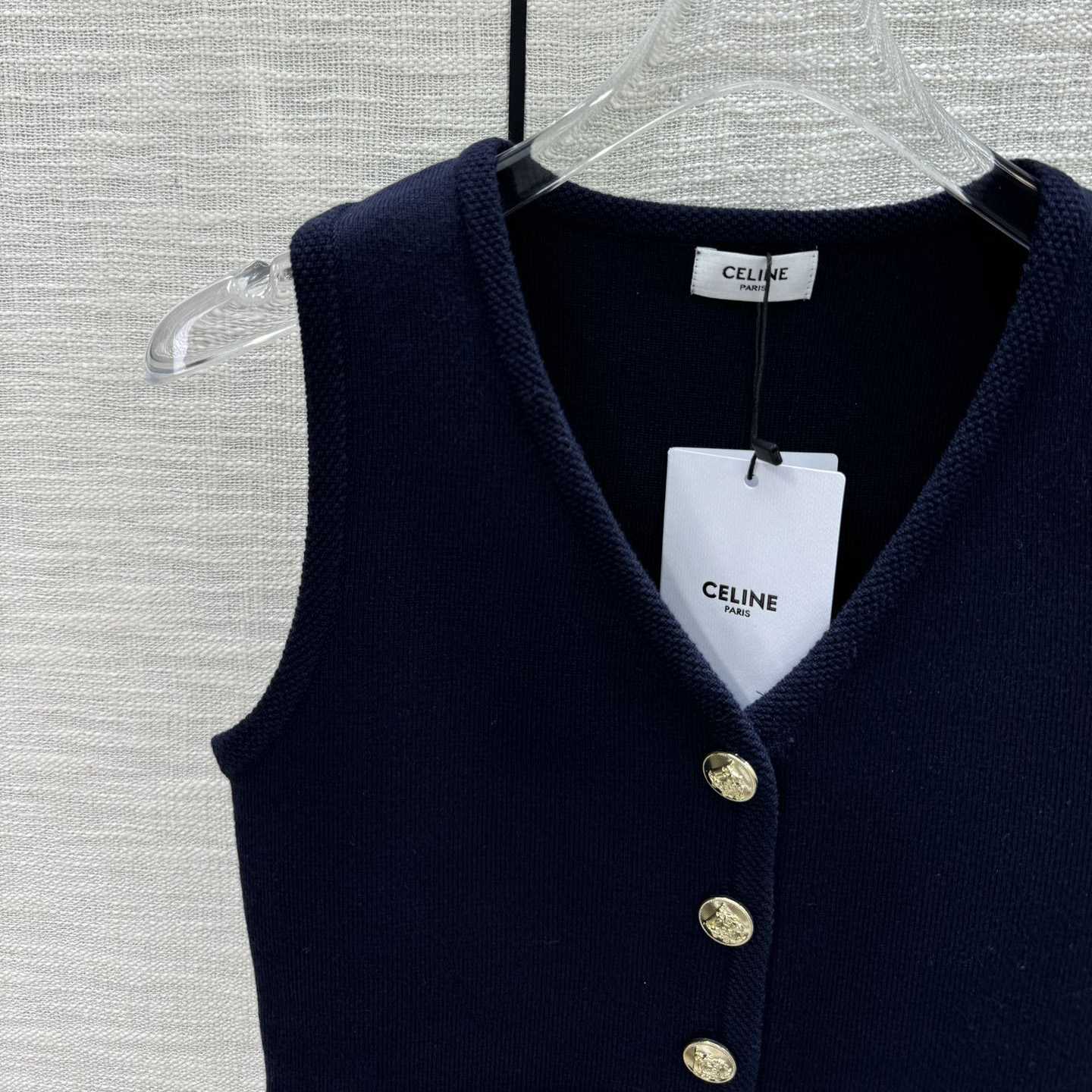 Celine Cropped Vest In Wool Dark Navy - DesignerGu