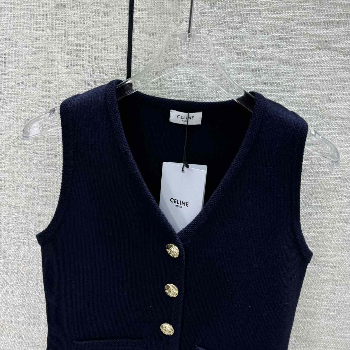 Celine Cropped Vest In Wool Dark Navy - DesignerGu