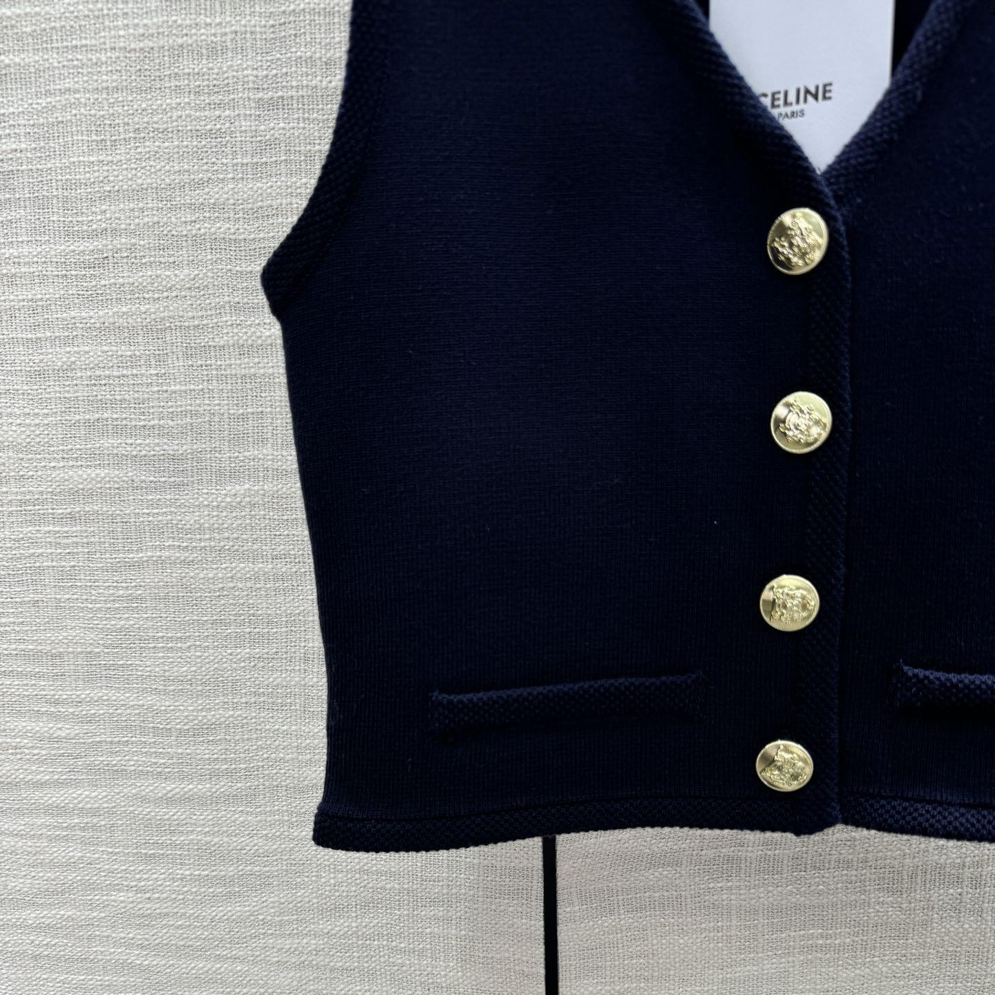 Celine Cropped Vest In Wool Dark Navy - DesignerGu