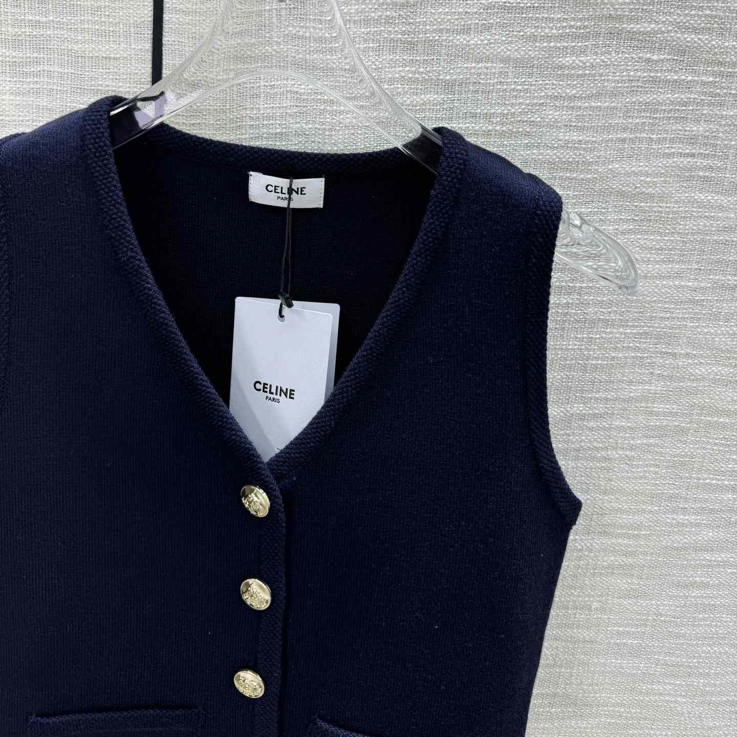 Celine Cropped Vest In Wool Dark Navy - DesignerGu