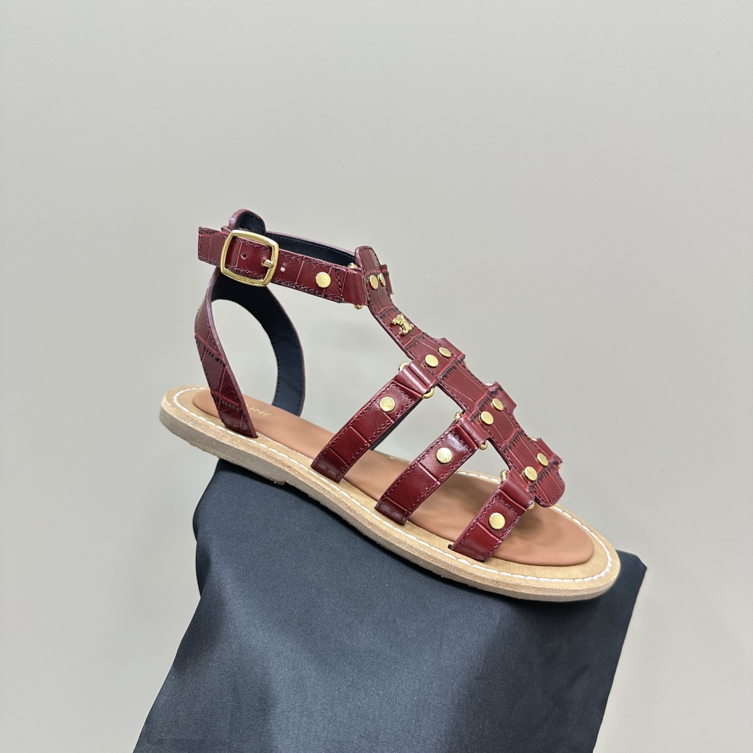 Celine Lympia Gladiator Sandal In Crocodile Stamped Calfskin Dark Brown - DesignerGu