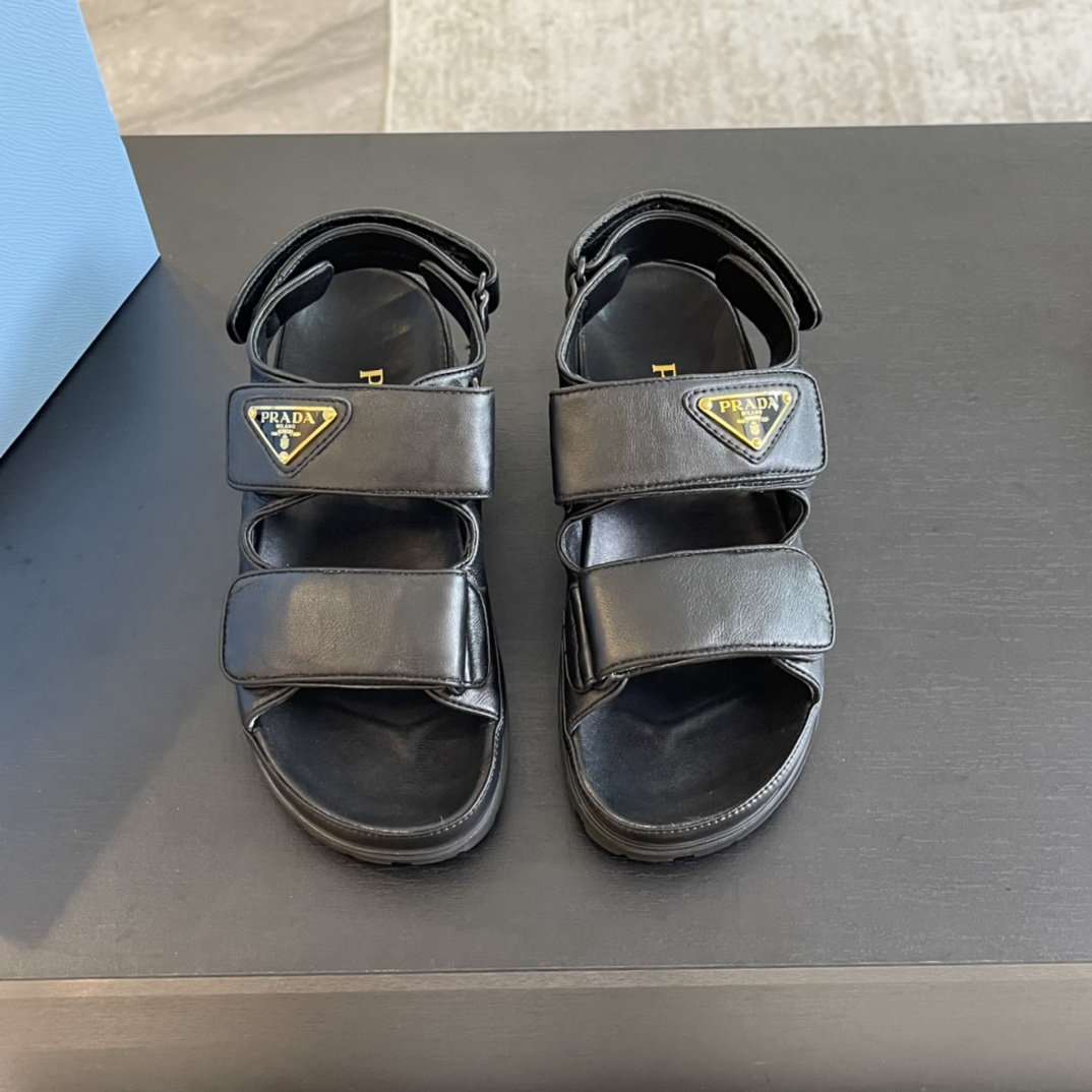 Prada Flat Nappa Leather Sandals - DesignerGu