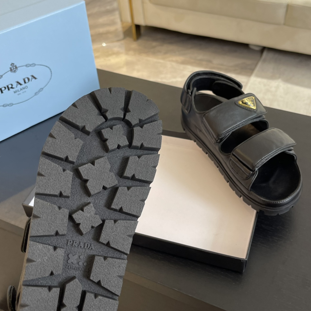 Prada Flat Nappa Leather Sandals - DesignerGu