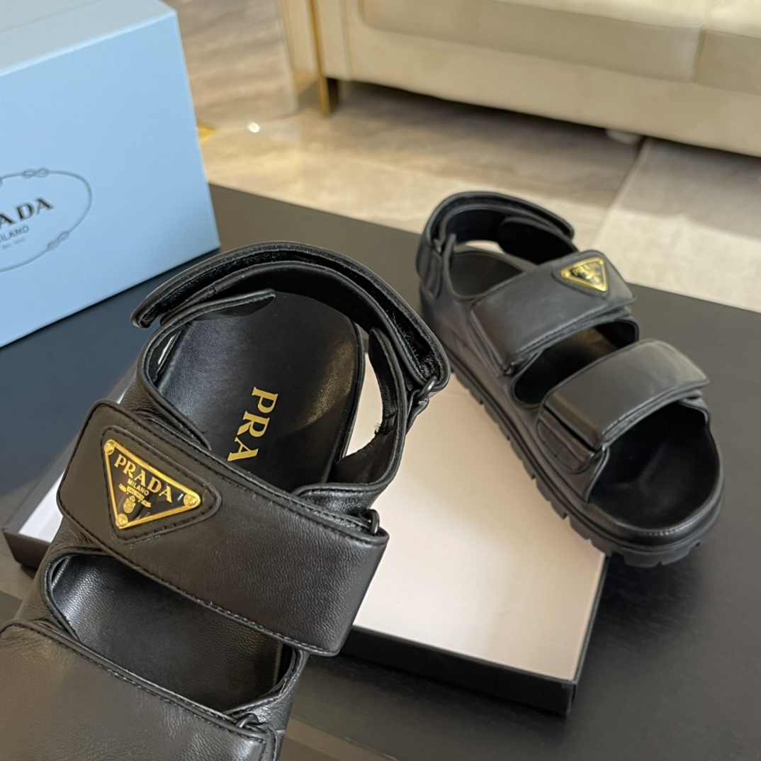 Prada Flat Nappa Leather Sandals - DesignerGu