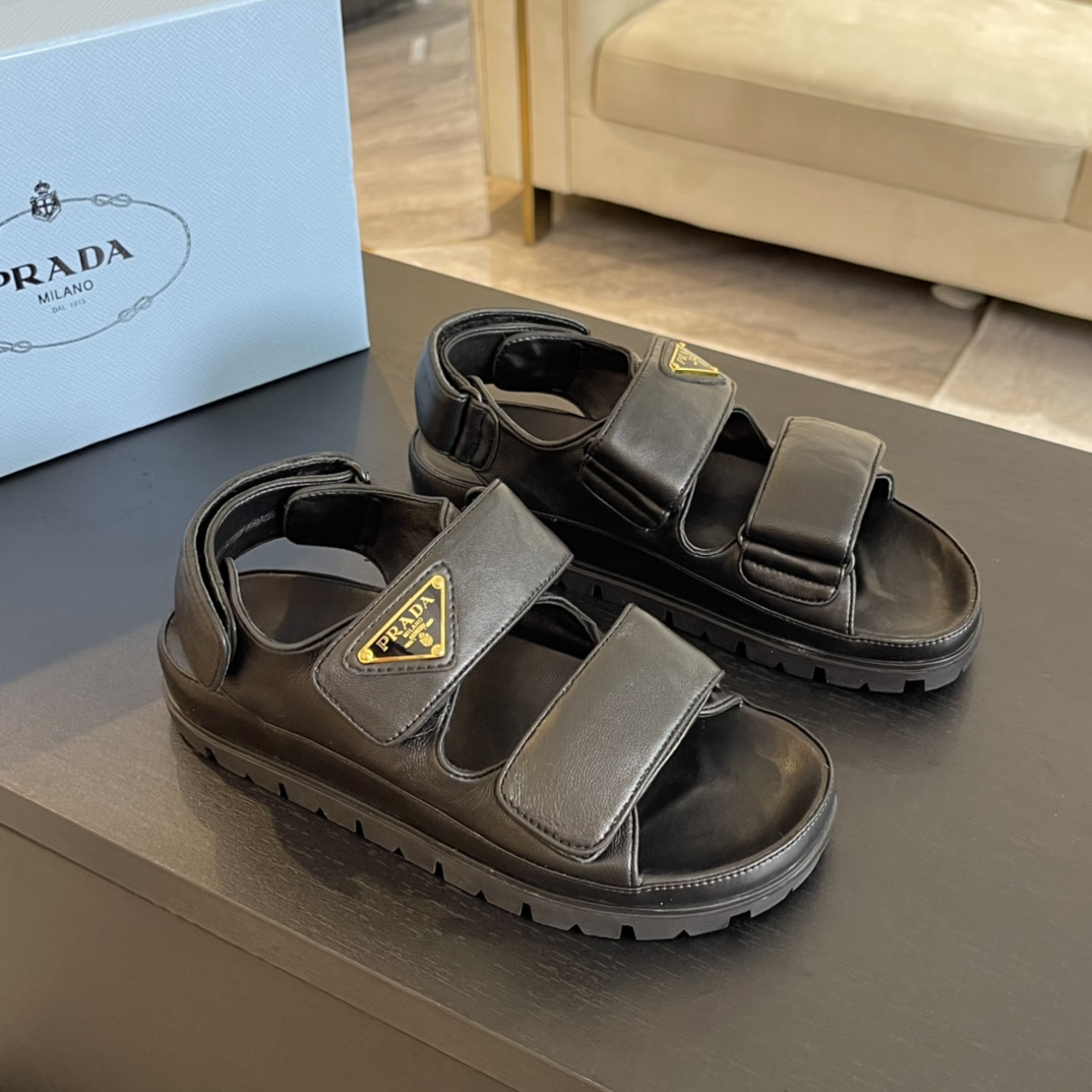 Prada Flat Nappa Leather Sandals - DesignerGu