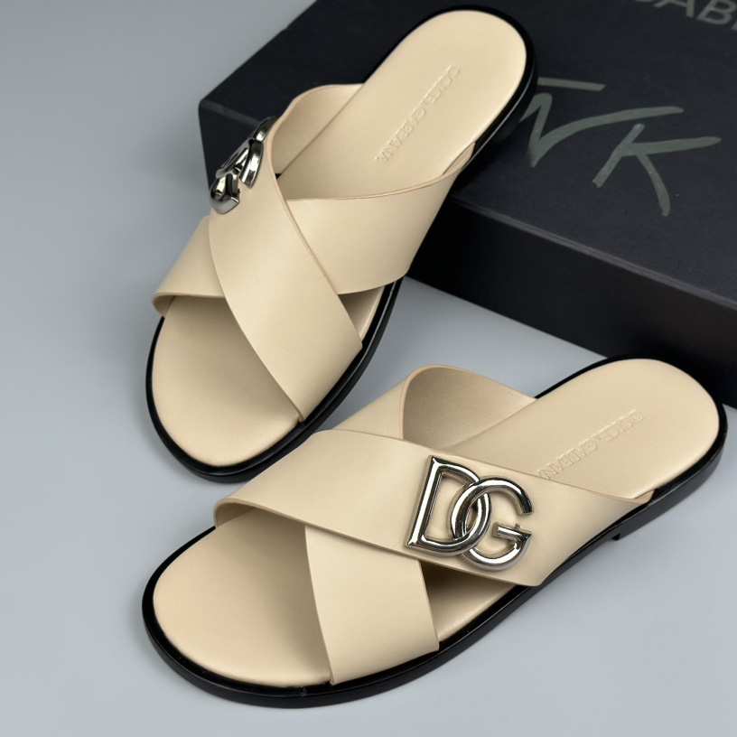 Dolce & Gabbana Logo-plaque Cross-over Leather Sandals - DesignerGu