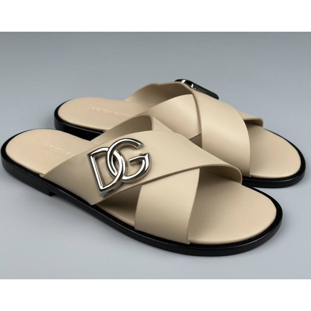 Dolce & Gabbana Logo-plaque Cross-over Leather Sandals - DesignerGu