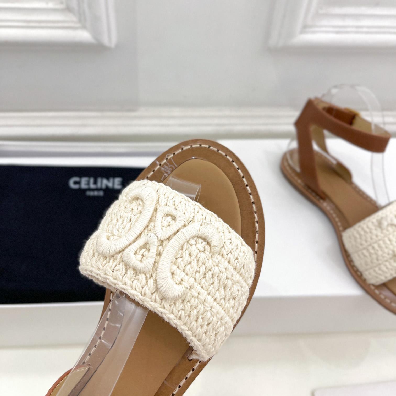 Celine Lympia Sandal In Triomphe Maccrame Cotton & Calfskin - DesignerGu