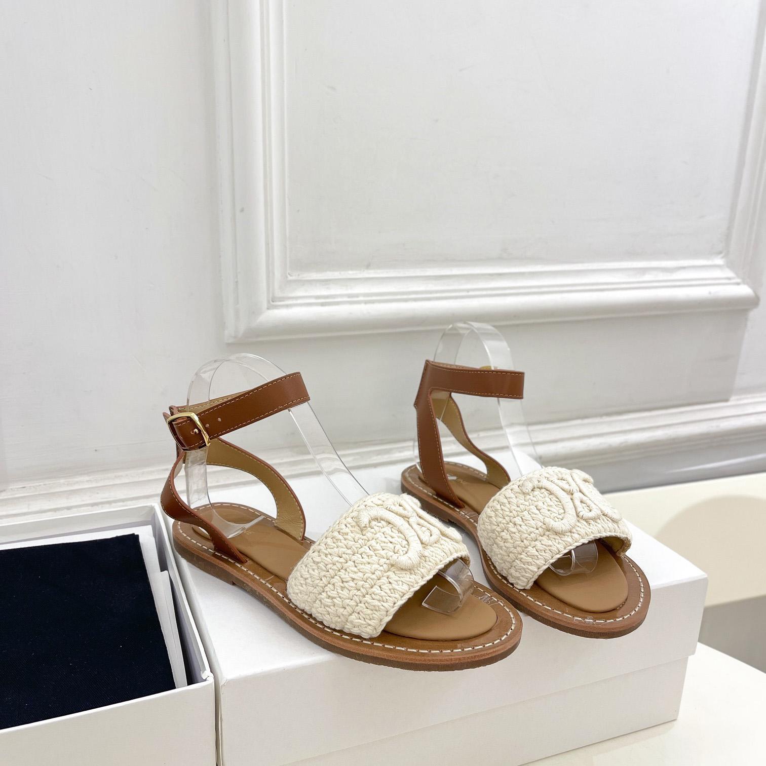 Celine Lympia Sandal In Triomphe Maccrame Cotton & Calfskin - DesignerGu