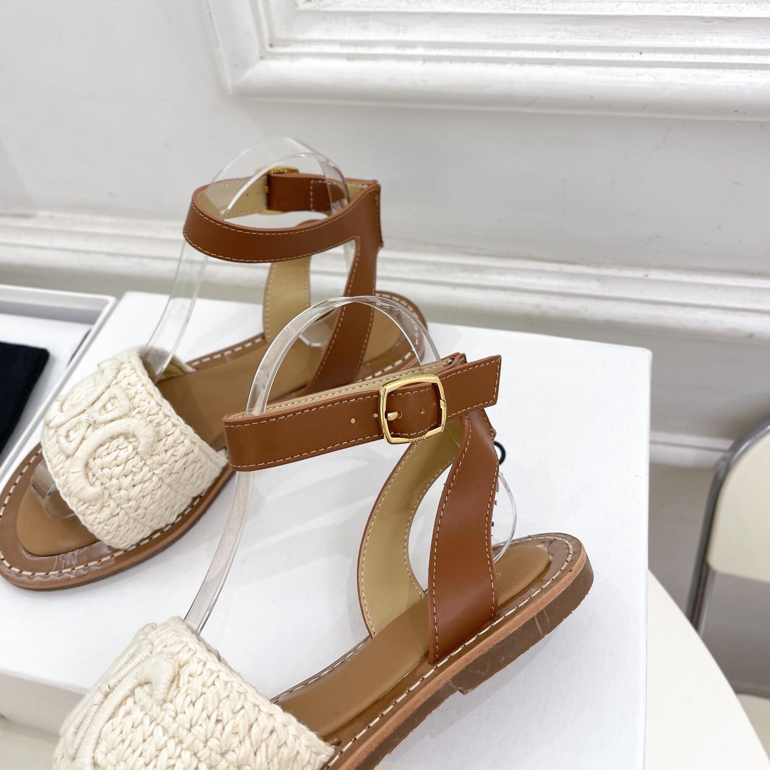 Celine Lympia Sandal In Triomphe Maccrame Cotton & Calfskin - DesignerGu