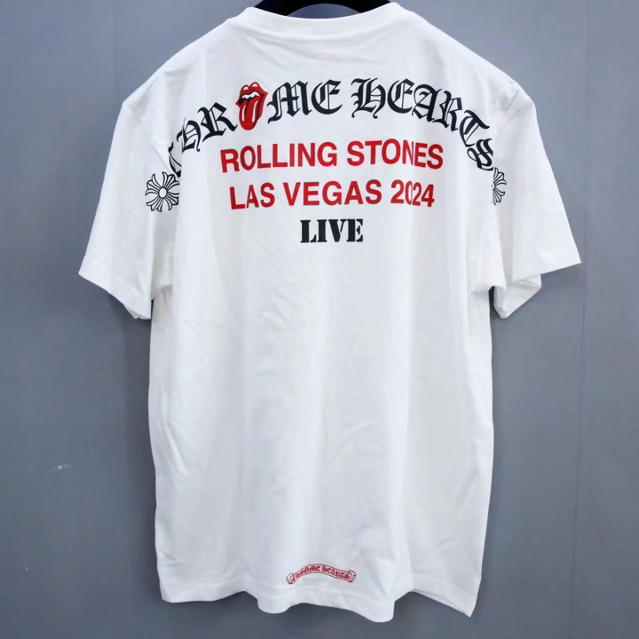 Chrome Heart x Rolling Stones scroll Logo Tee - DesignerGu