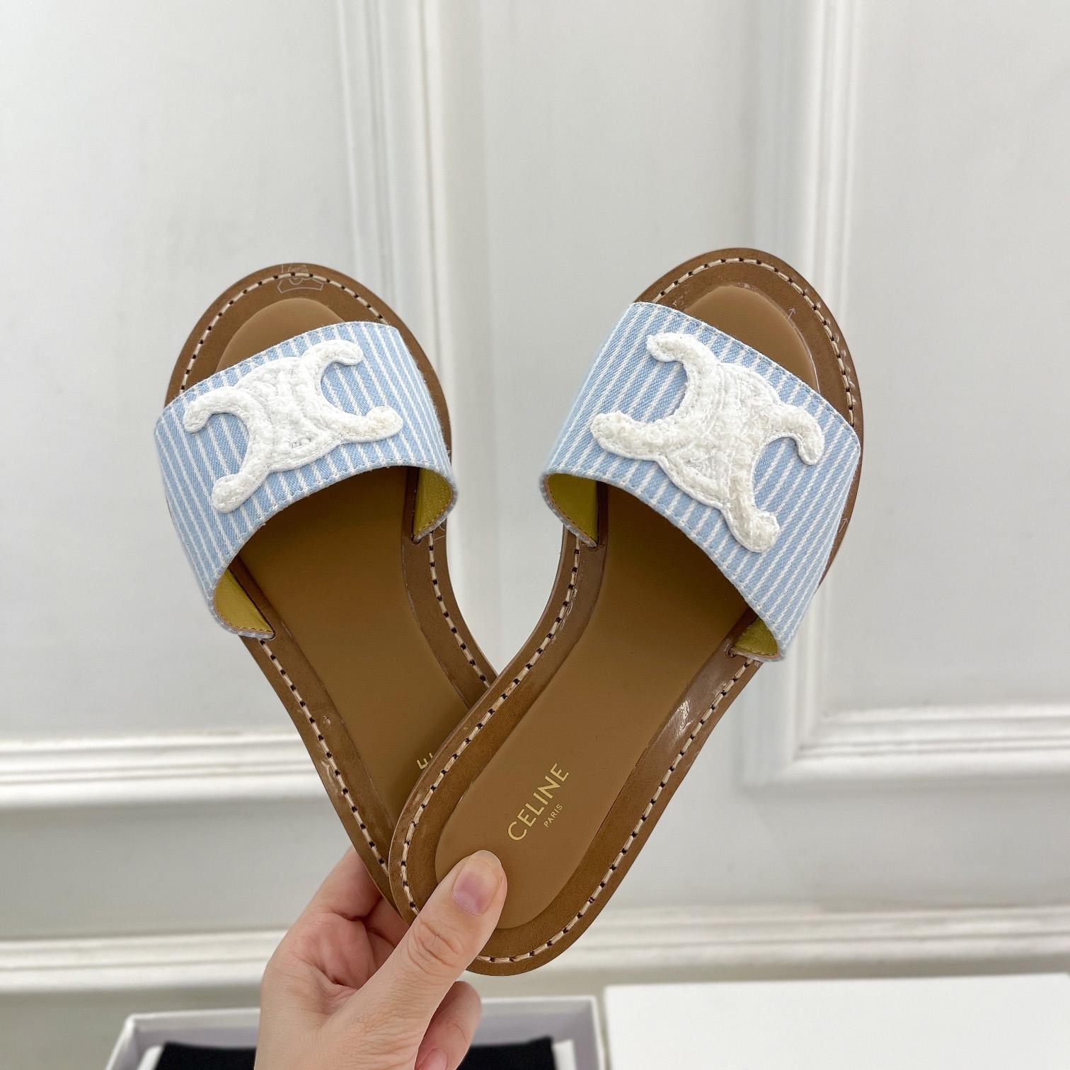 Celine Lympia Mule In Oshkosh Canvas Off White / Navy - DesignerGu