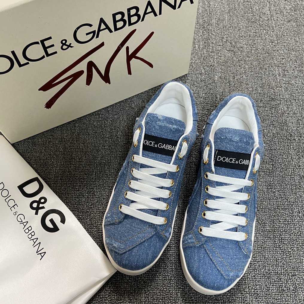 Dolce & Gabbana Portofino Denim Patchwork Trainers In Blue - DesignerGu