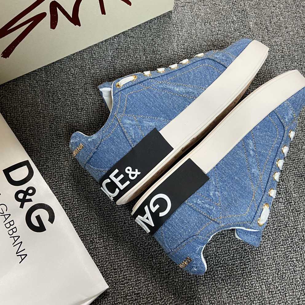 Dolce & Gabbana Portofino Denim Patchwork Trainers In Blue - DesignerGu