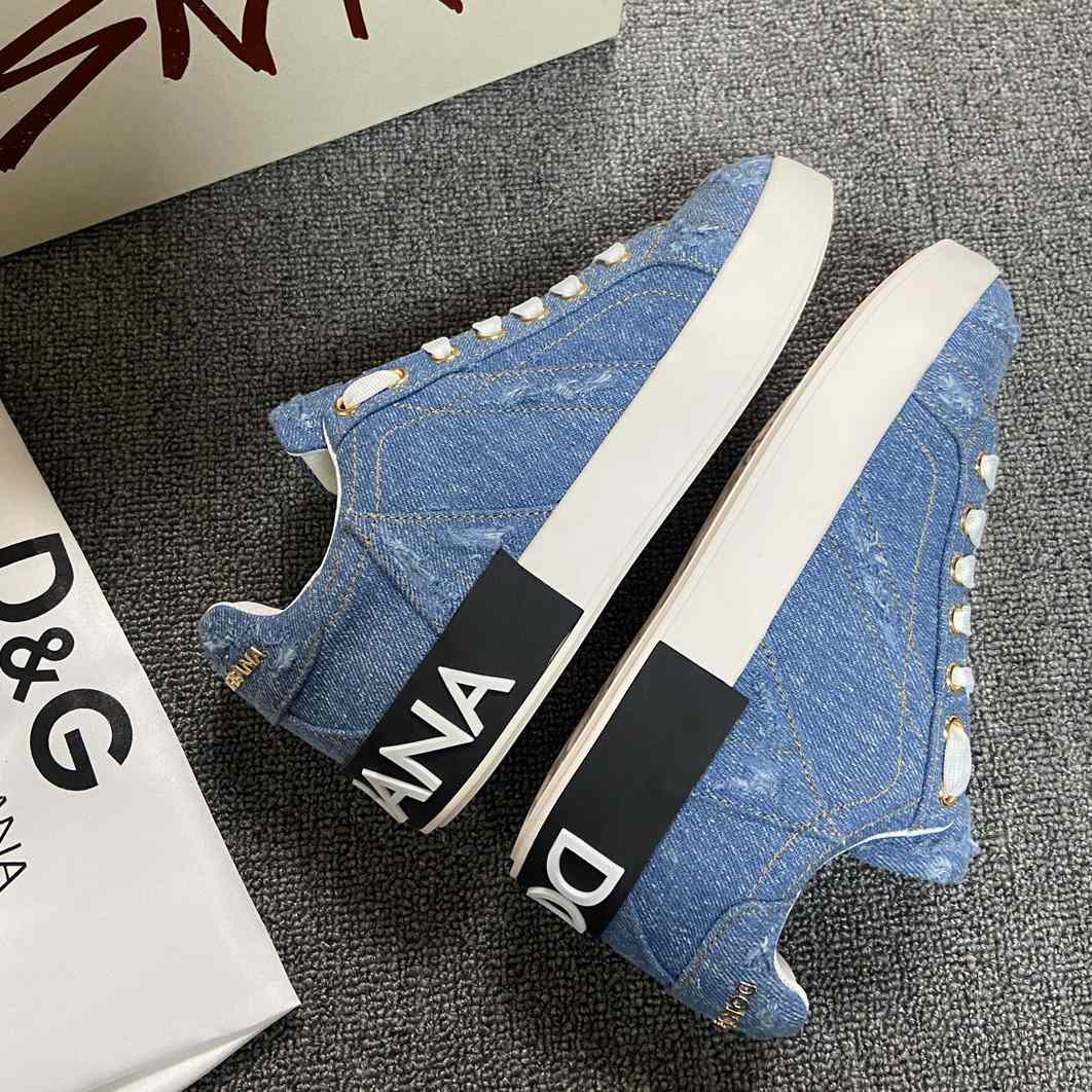 Dolce & Gabbana Portofino Denim Patchwork Trainers In Blue - DesignerGu