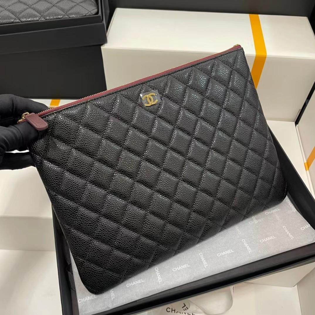 Chanel Black Caviar Leather Clutch Bag - DesignerGu