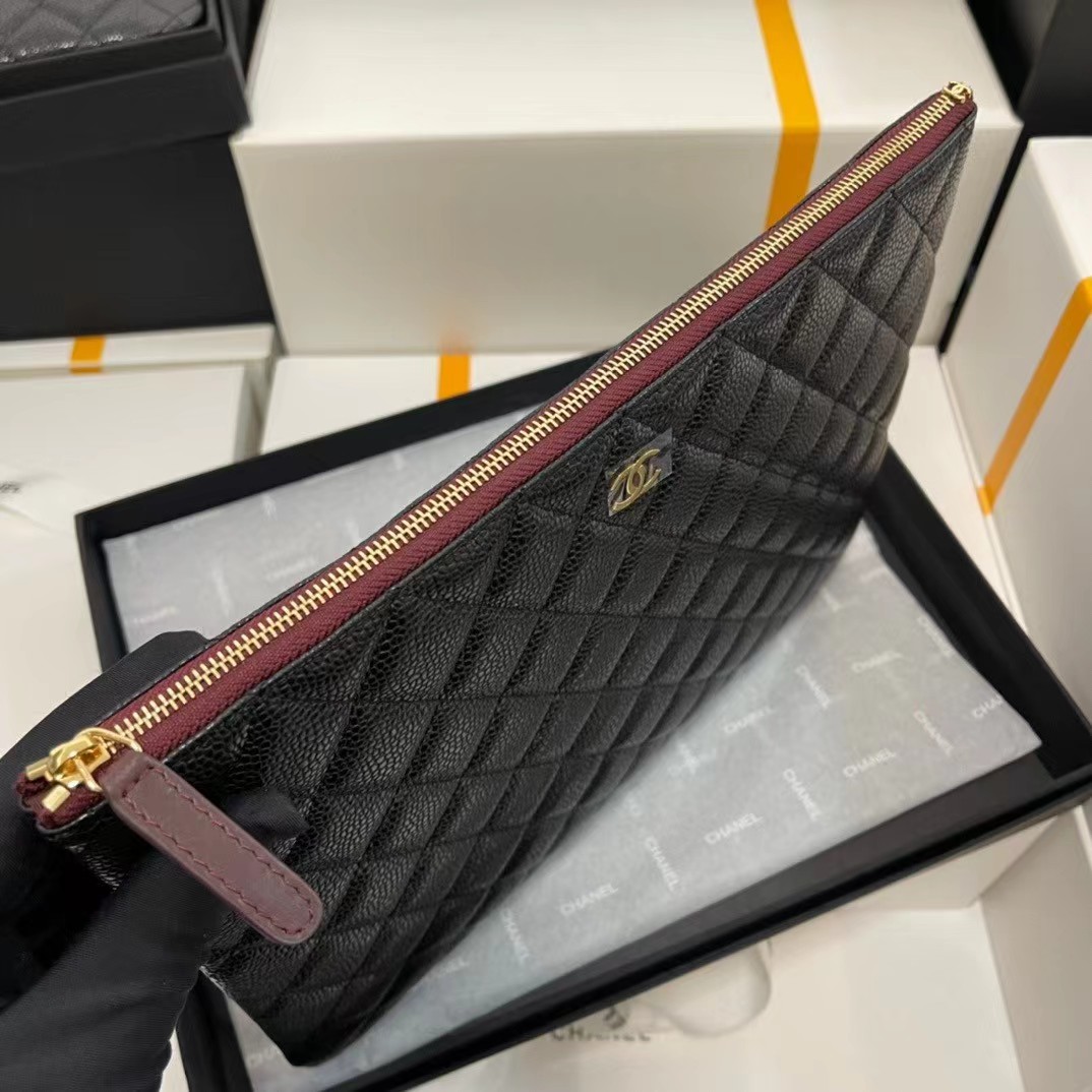 Chanel Black Caviar Leather Clutch Bag - DesignerGu