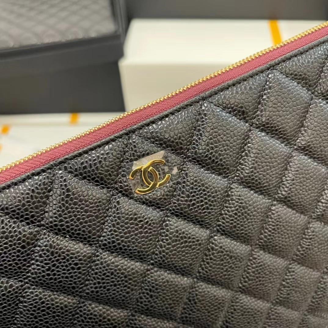 Chanel Black Caviar Leather Clutch Bag - DesignerGu