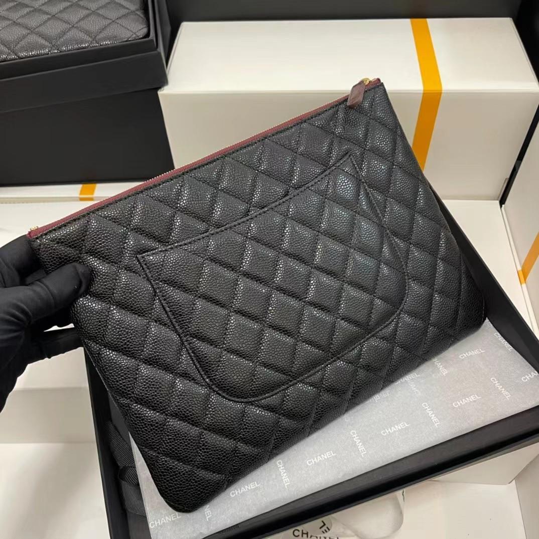 Chanel Black Caviar Leather Clutch Bag - DesignerGu