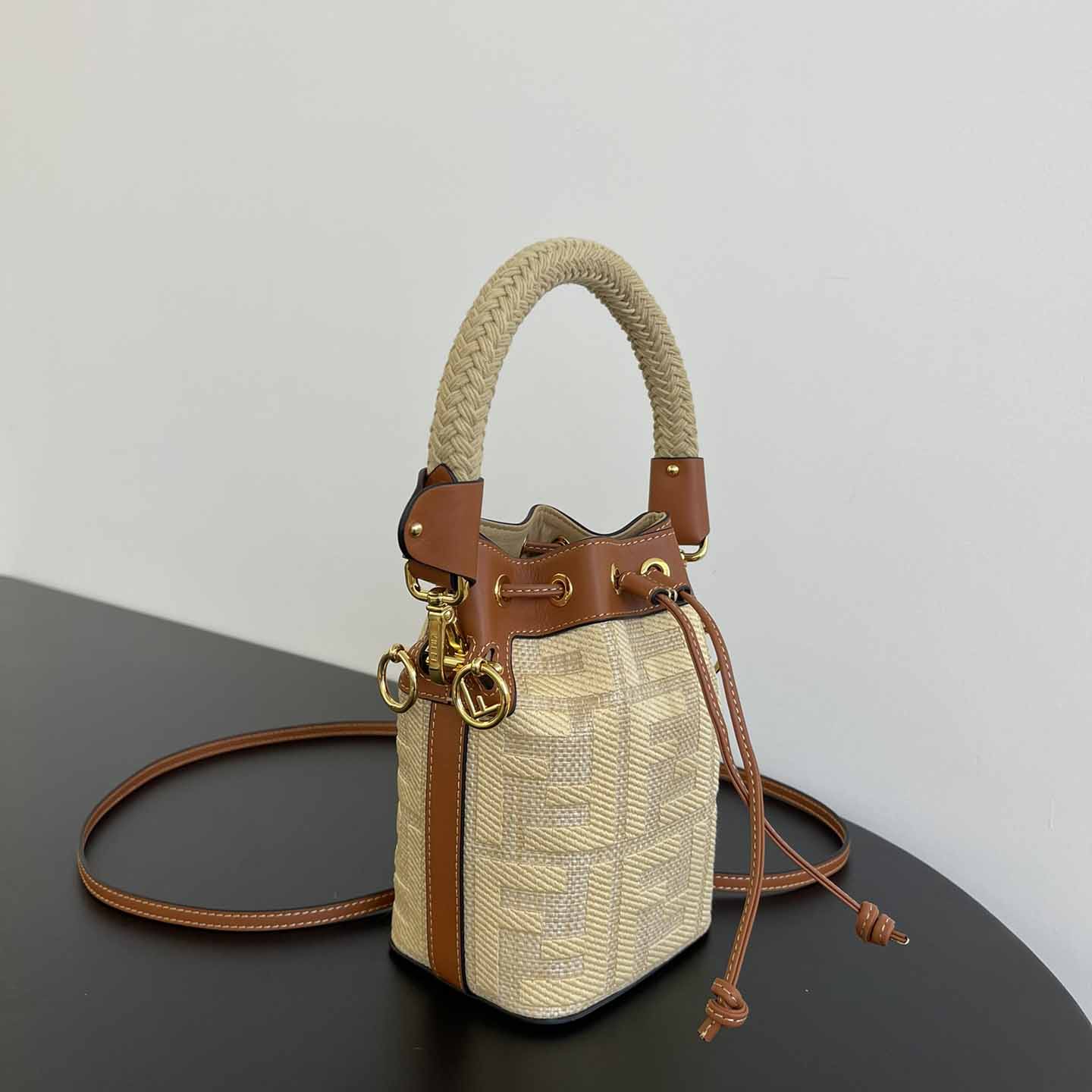 Fendi Mon Tresor Natural Straw Mini-bag With FF Embroidery - DesignerGu