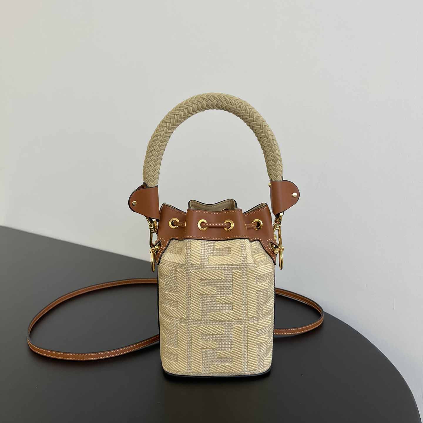 Fendi Mon Tresor Natural Straw Mini-bag With FF Embroidery - DesignerGu