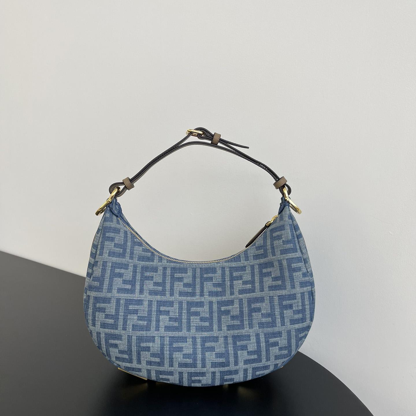 Fendi Fendigraphy Small Light Blue FF Denim Fabric Bag - DesignerGu