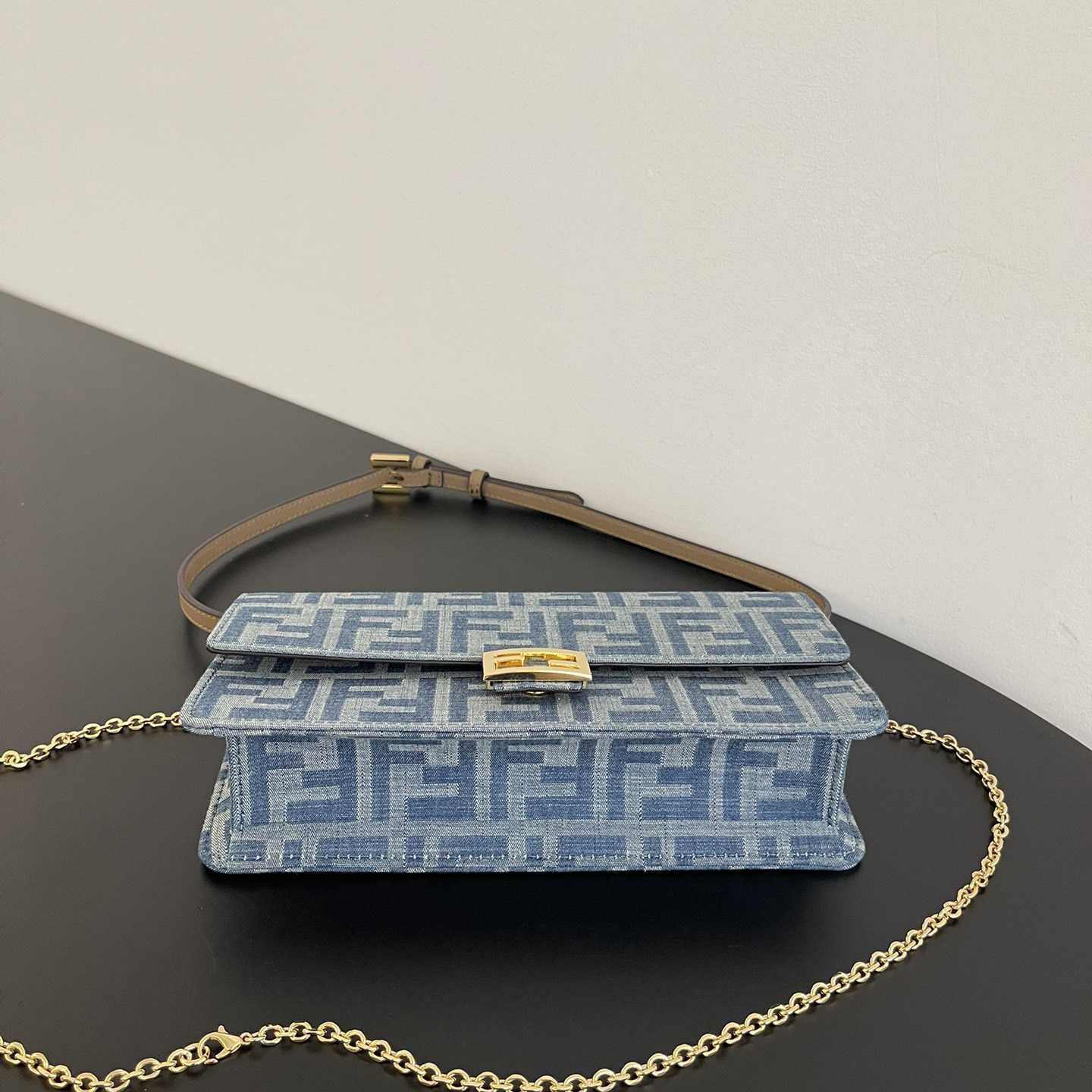 Fendi Wallet On Chain Baguette Light Blue FF Denim Fabric Wallet - DesignerGu