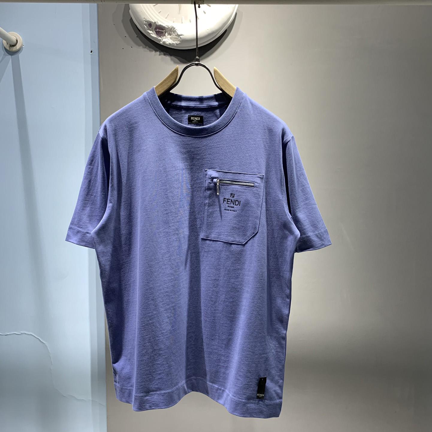 Fendi Blue Cotton T-shirt - DesignerGu