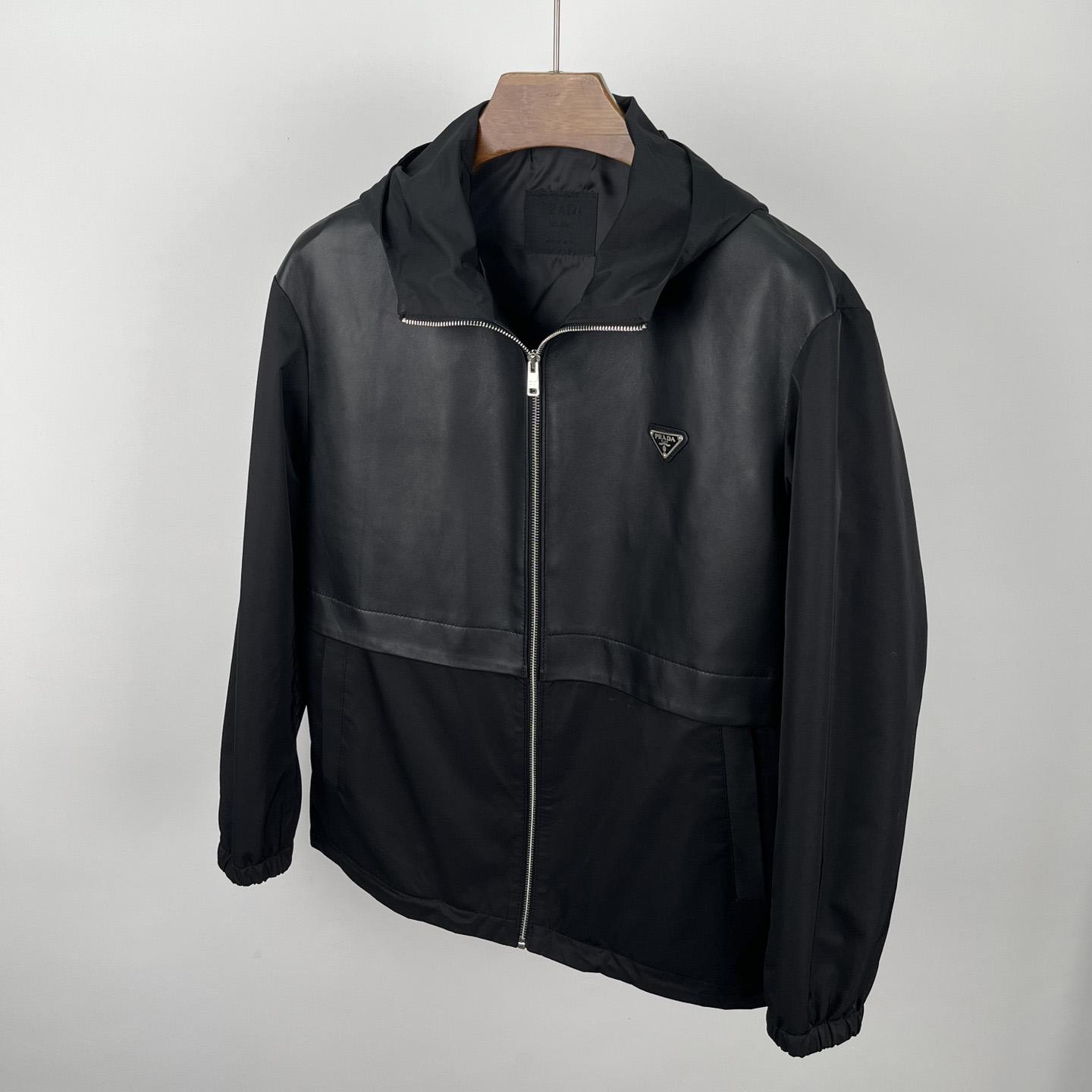 Prada Silk And Leather Blouson Jacket - DesignerGu