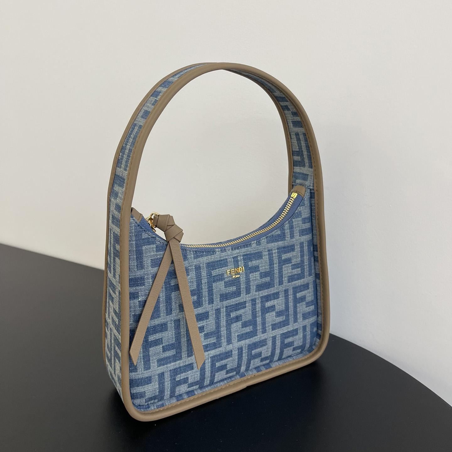 Fendi Mini Fendessence Light Blue FF Denim Fabric Mini Bag - DesignerGu