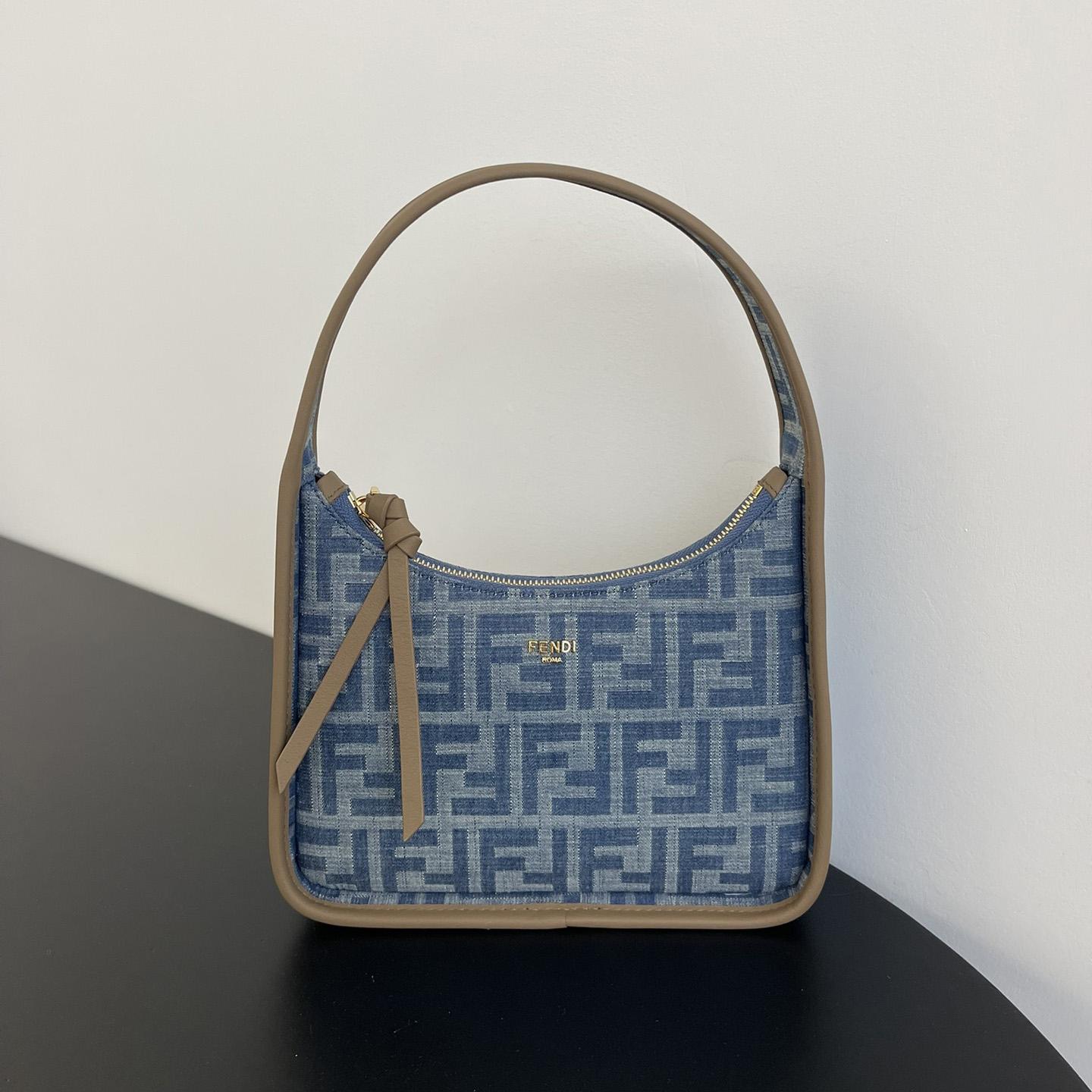 Fendi Mini Fendessence Light Blue FF Denim Fabric Mini Bag - DesignerGu