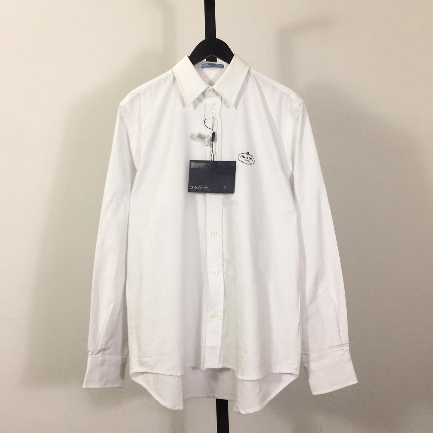 Prada White Logo-Embroidered Cotton Shirt - DesignerGu