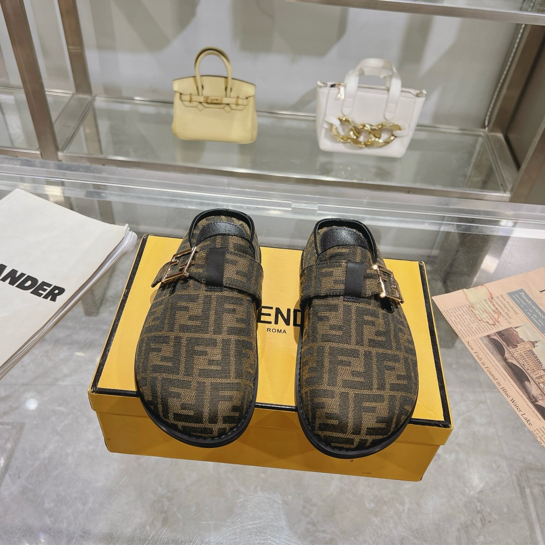 Fendi Feel Brown Fabric Sabots - DesignerGu