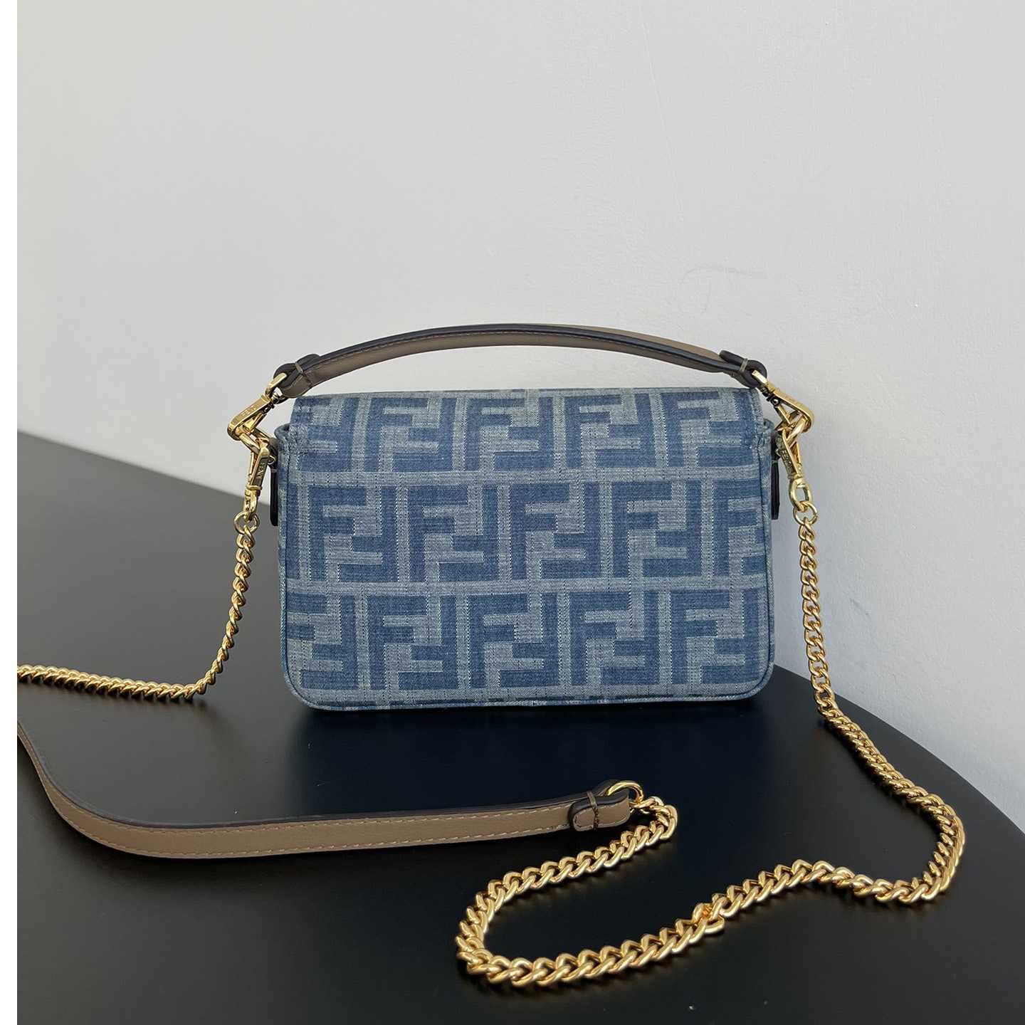 Fendi Baguette Mini Light Blue FF Denim Fabric Bag - DesignerGu