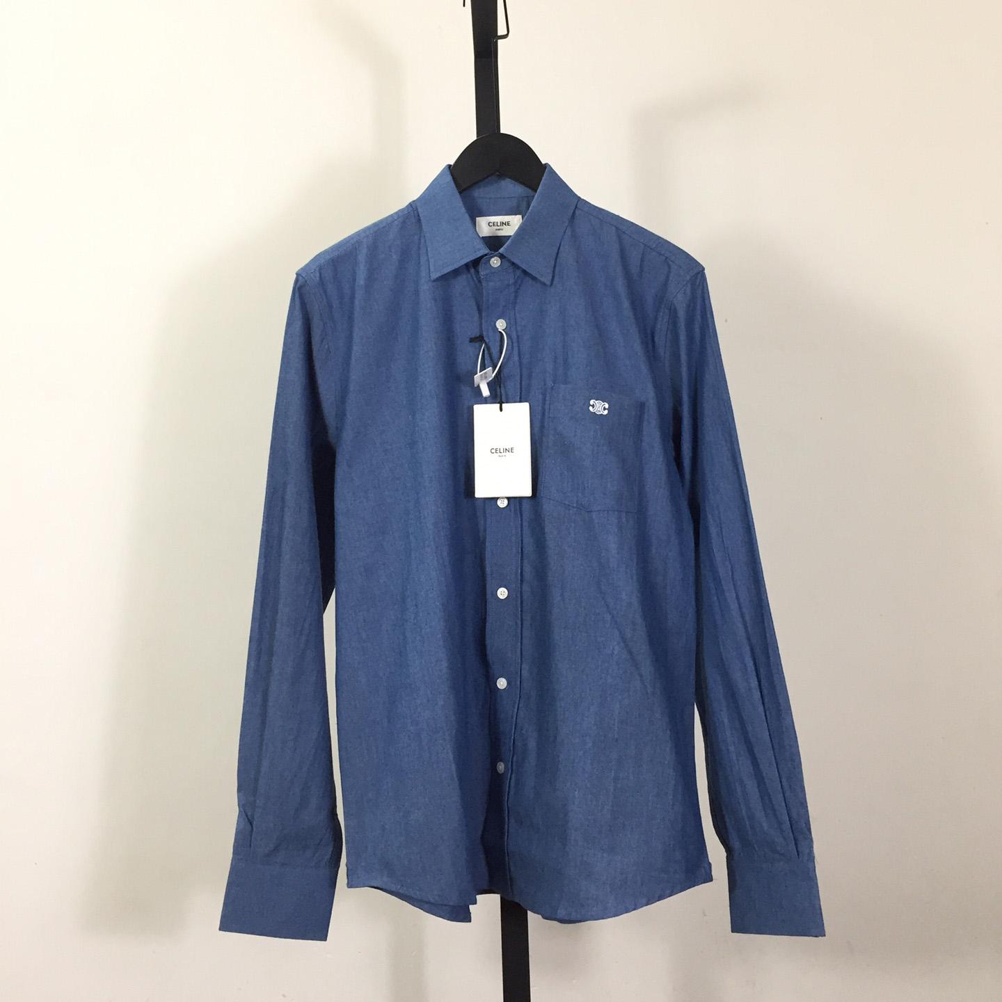 Celine Triomphe Cotton-Chambray Shirt - DesignerGu