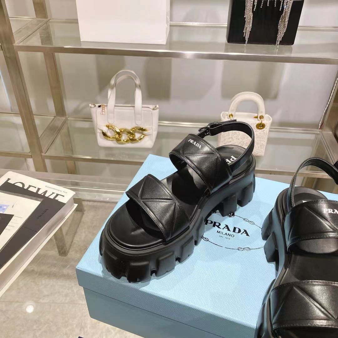 Prada Monolith Leather Platform Sandals - DesignerGu