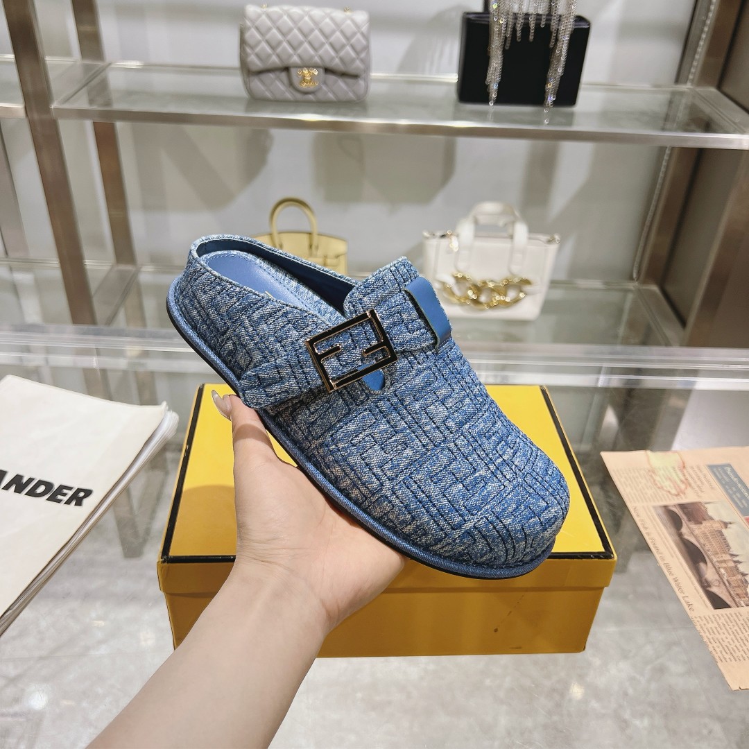 Fendi Feel Blue Denim Mules - DesignerGu