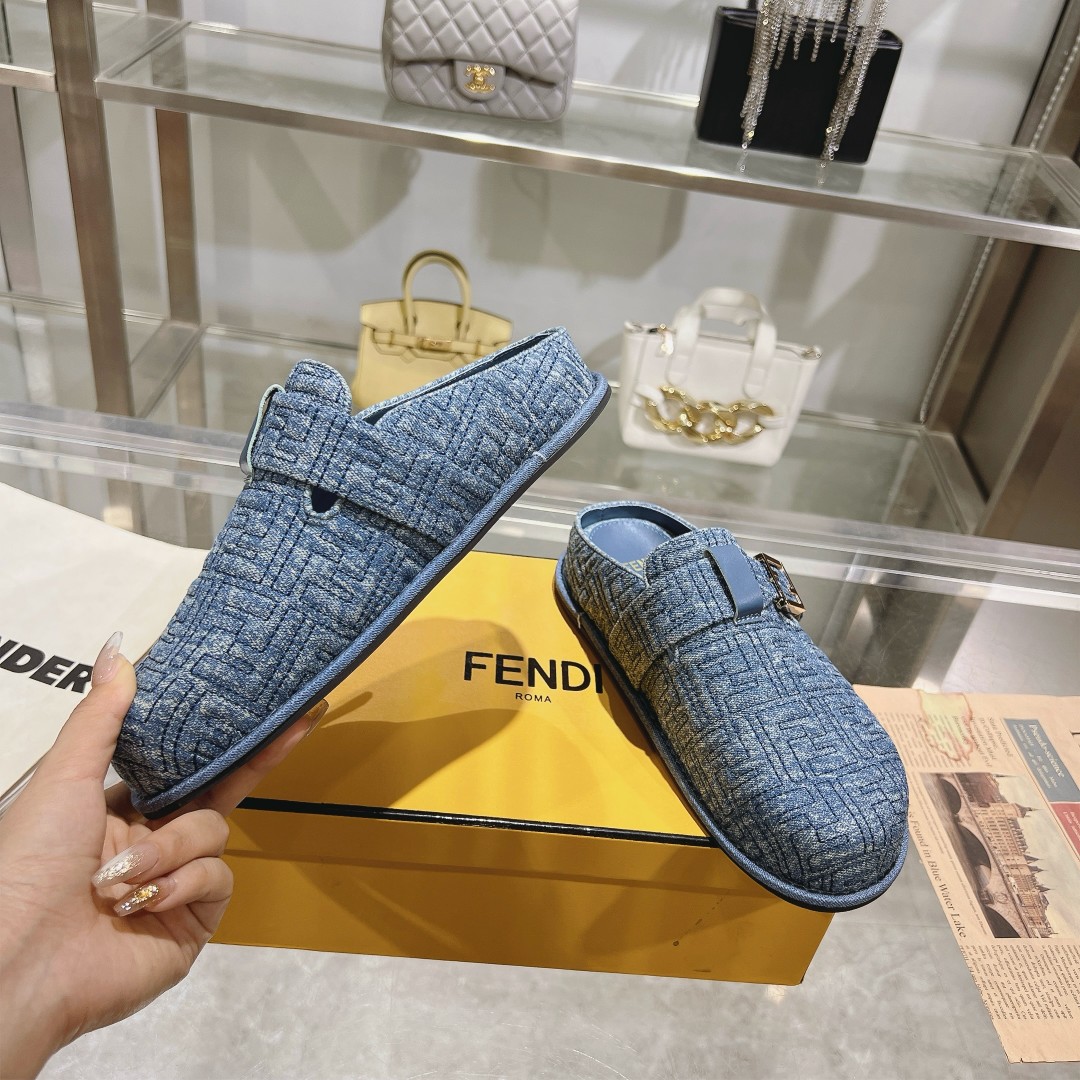 Fendi Feel Blue Denim Mules - DesignerGu